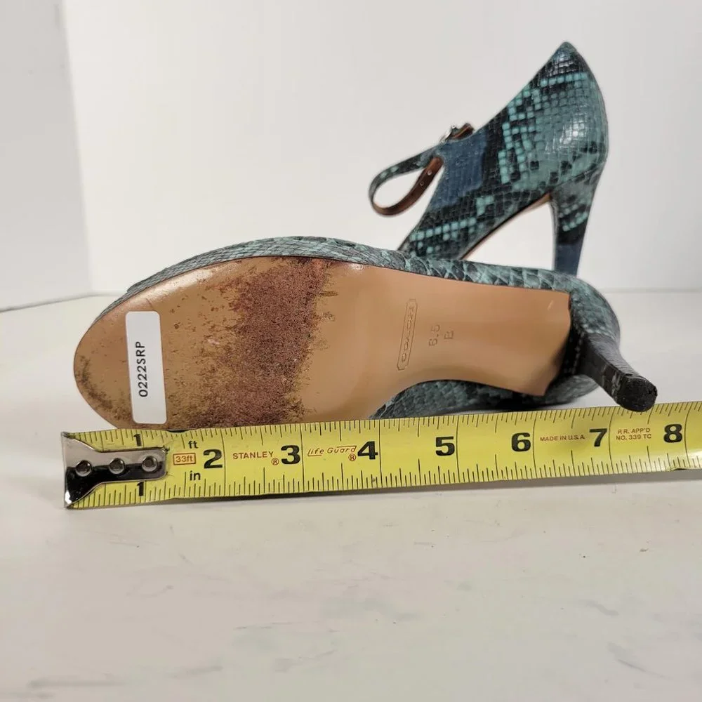 Coach Teal and Navy Snakeskin Mary Jane Peep-Toe Heels—Sz 6.5
